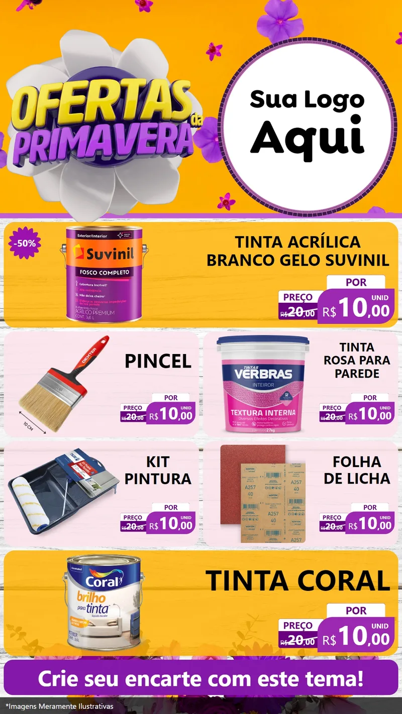 Modelo de TV para TV Vertical com o tema Ofertas Da Primavera para Tintas e Ferramentas