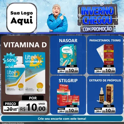 Modelo de Rede Social para Feed Facebook com o tema Inverno Chegou Com Promoção para Farmácia