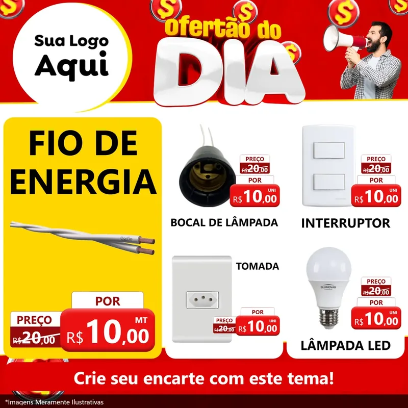 Modelo de Rede Social para Feed Facebook com o tema Ofertão do dia para Materiais Elétricos