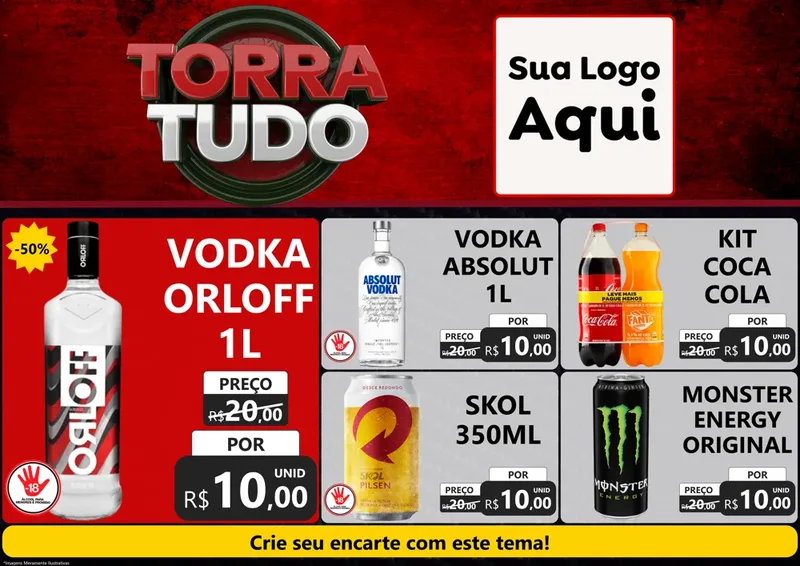 Modelo de Encarte para Encarte A4 Horizontal com o tema Torra Tudo para Distribuidora de bebidas