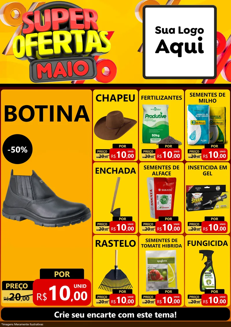 Modelo de Encarte para Encarte A4 Vertical com o tema Super Ofertas Maio para Agropecuária
