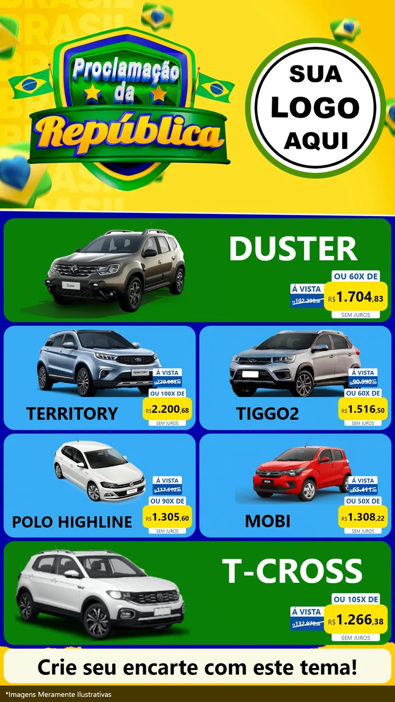 Modelo de TV para TV Vertical com o tema Proclamação da República para Concessionaria de Carros