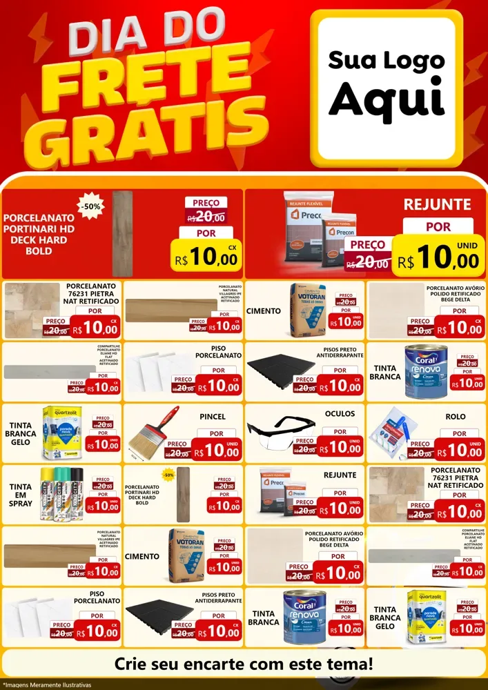 Modelo de Encarte para Encarte A4 Vertical com o tema Dia do Frete Grátis para Pisos e revestimentos