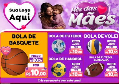 Modelo de Encarte para Encarte A4 Horizontal com o tema Mês das Mães para Artigos Esportivos