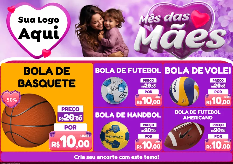 Modelo de Encarte para Encarte A4 Horizontal com o tema Mês das Mães para Artigos Esportivos