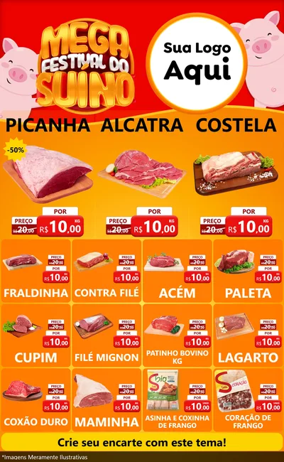 Modelo de Encarte para Encarte Grande com o tema Mega Festival do Suíno para Açougue
