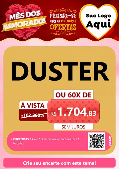 Modelo de Cartaz para Cartaz A4 Vertical com o tema Mês dos Namorados para Concessionaria de Carros
