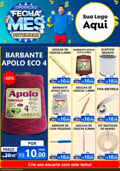 Modelo de Encarte para Encarte A4 Vertical com o tema Operação Fecha Mês Setembro para Armarinho e Aviamentos