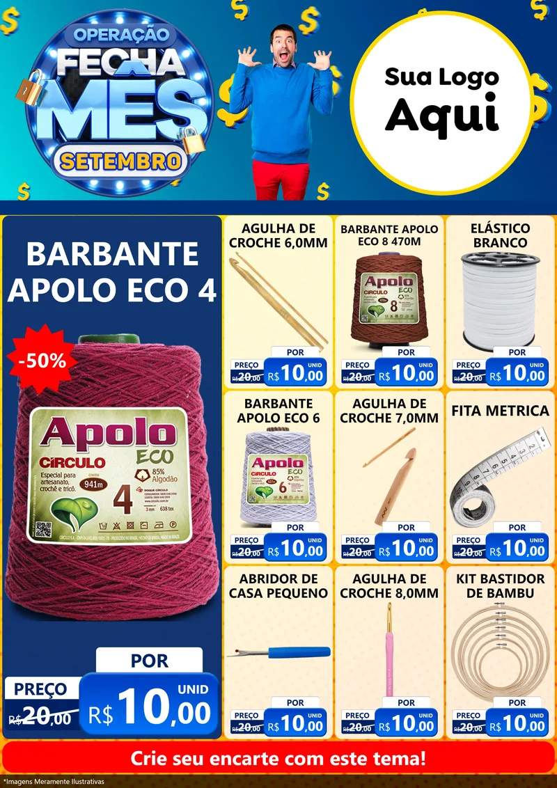 Modelo de Encarte para Encarte A4 Vertical com o tema Operação Fecha Mês Setembro para Armarinho e Aviamentos