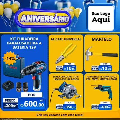 Modelo de Rede Social para Feed Facebook com o tema Aniversário para Maquinas e Ferramentas