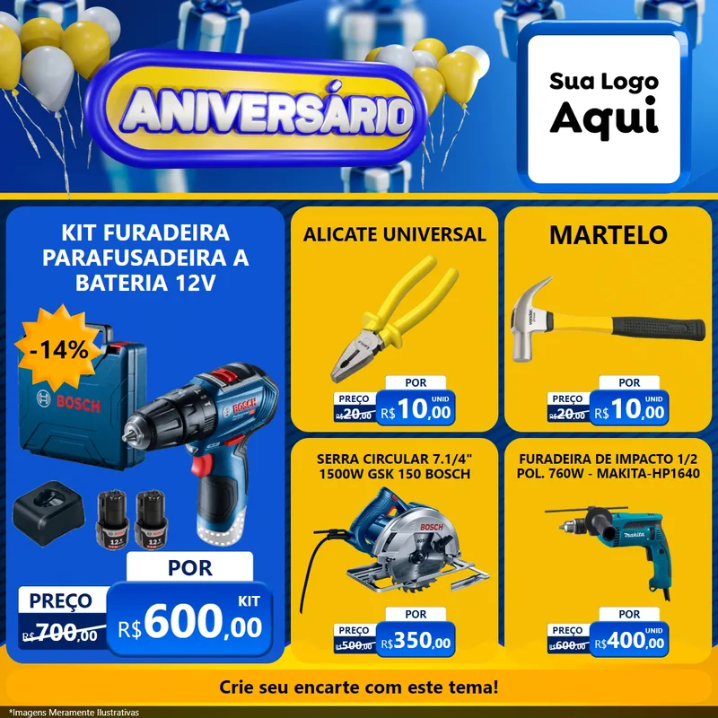 Modelo de Rede Social para Feed Facebook com o tema Aniversário para Maquinas e Ferramentas