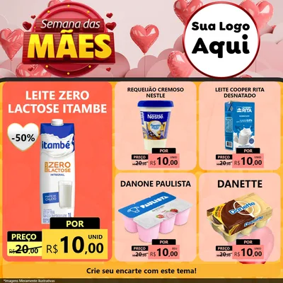 Modelo de Rede Social para Feed Facebook com o tema Semana das Mães para Frios e Laticínios