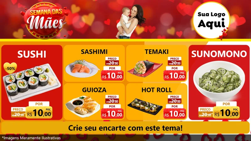 Modelo de TV para TV Horizontal com o tema Semana das Mães para Comida japonesa