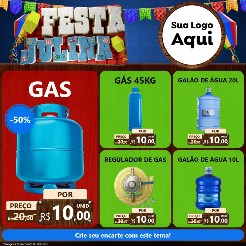 Modelo de Rede Social para Feed Facebook com o tema Festa Julina para Água e gás