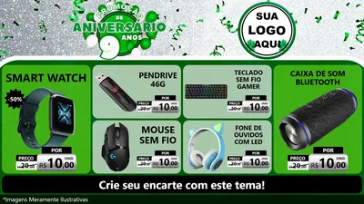 Modelo de TV para TV Horizontal com o tema Promoção de Aniversário - 9 Anos para Informática