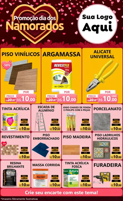 Modelo de Encarte para Encarte Grande com o tema Promoção Dia Dos Namorados para Material para Construção