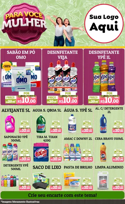 Modelo de Encarte para Encarte Grande com o tema Para Você Mulher para Produtos de Limpeza