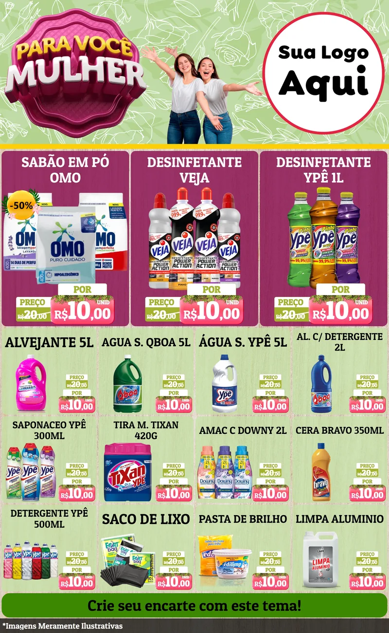 Modelo de Encarte para Encarte Grande com o tema Para Você Mulher para Produtos de Limpeza