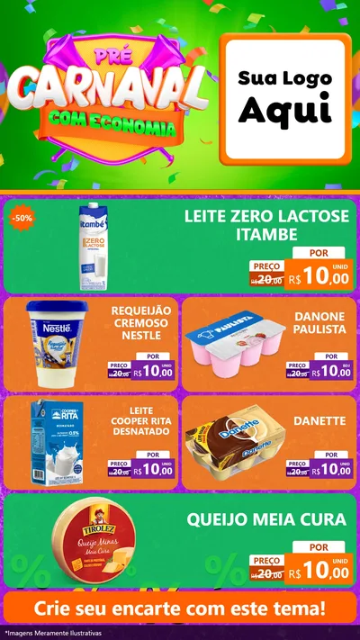 Modelo de TV para TV Vertical com o tema Pré-Carnaval Com Economia para Frios e Laticínios