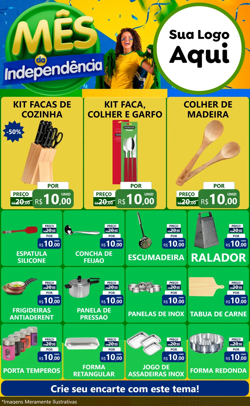 Modelo de Encarte para Encarte Grande com o tema Mês da Independência para Utilidades Domésticas