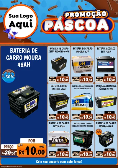 Modelo de Encarte para Encarte A4 Vertical com o tema Promoção Páscoa para Baterias Elétricas