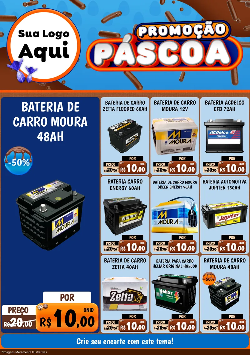 Modelo de Encarte para Encarte A4 Vertical com o tema Promoção Páscoa para Baterias Elétricas