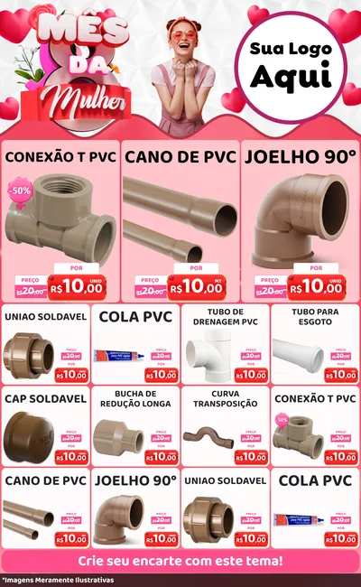 Modelo de Encarte para Encarte Grande com o tema Mês da Mulher para Tubos e conexões