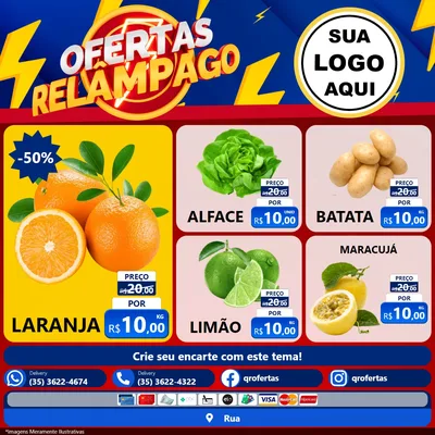 Modelo de Rede Social para Feed Facebook com o tema Ofertas Relâmpago para Hortifrúti