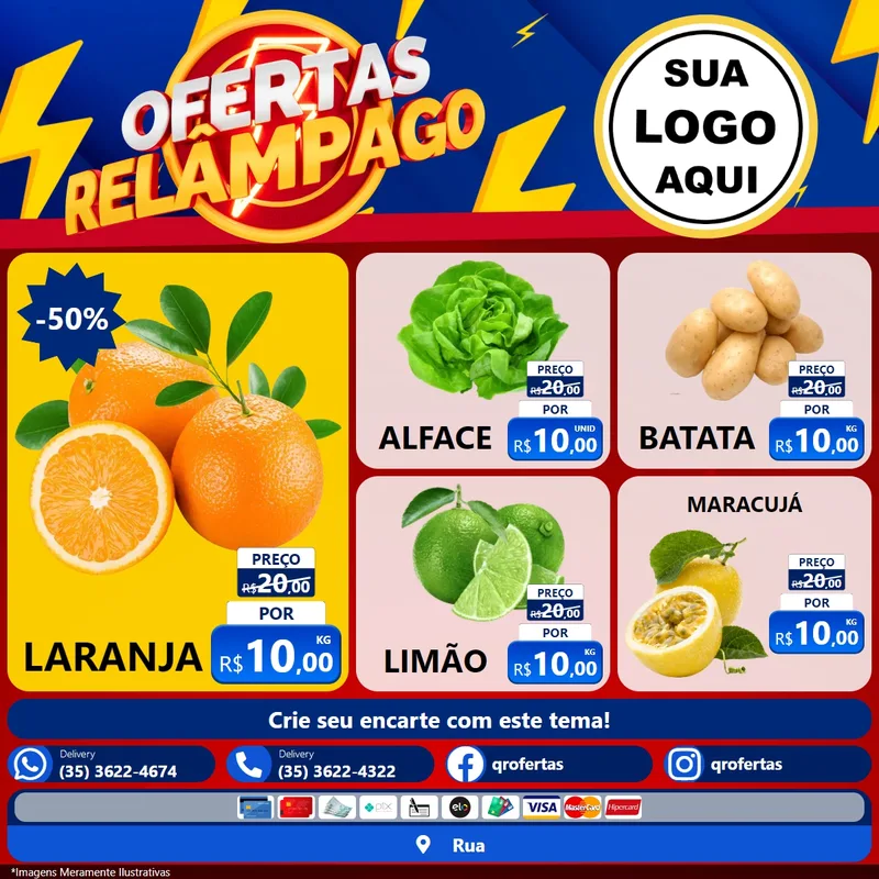 Modelo de Rede Social para Feed Facebook com o tema Ofertas Relâmpago para Hortifrúti