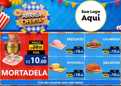 Modelo de Encarte para Encarte A4 Horizontal com o tema Arraiá de Ofertas para Frios e Laticínios