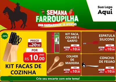 Modelo de Encarte para Encarte A4 Horizontal com o tema Semana Farroupilha - Uma Barbaridade de Ofertas para Utilidades Domésticas