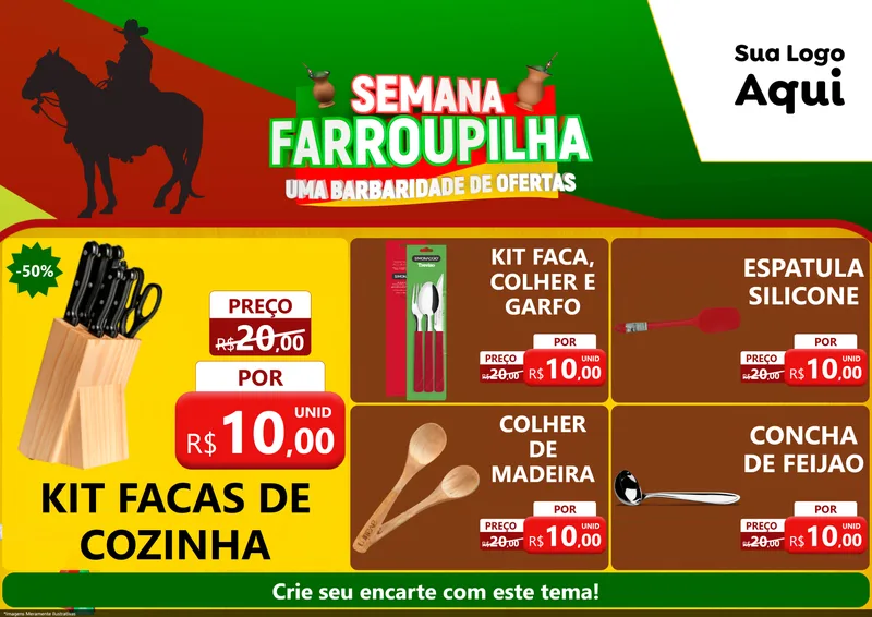 Modelo de Encarte para Encarte A4 Horizontal com o tema Semana Farroupilha - Uma Barbaridade de Ofertas para Utilidades Domésticas