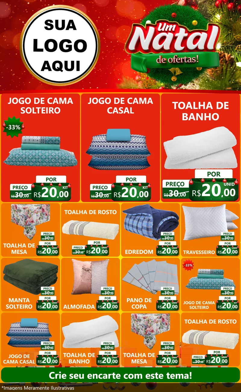 Modelo de Encarte para Encarte Grande com o tema Um Natal de Ofertas para Cama, Mesa e Banho