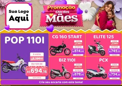 Modelo de Encarte para Encarte A4 Horizontal com o tema Promoção Dia das Mães para Concessionaria de Motos
