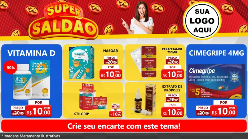Modelo de TV para TV Horizontal com o tema Super Saldão para Farmácia