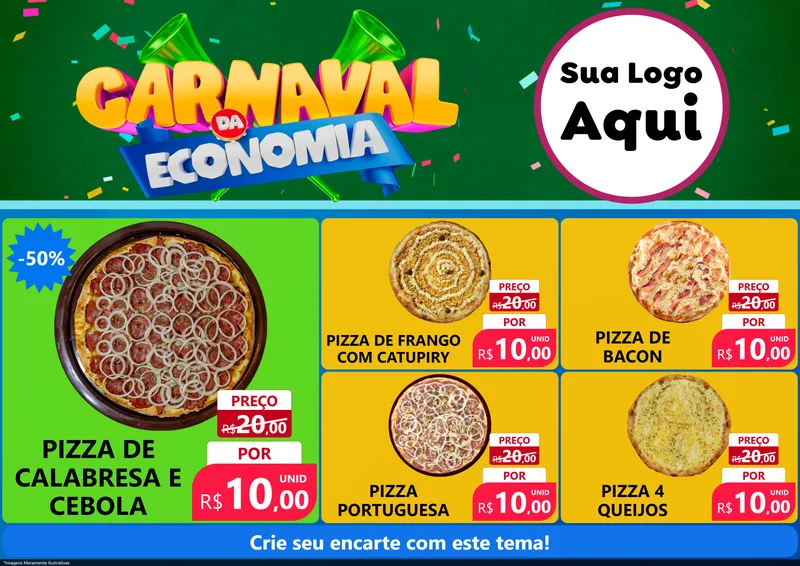 Modelo de Encarte para Encarte A4 Horizontal com o tema Carnaval da Economia para Pizzaria