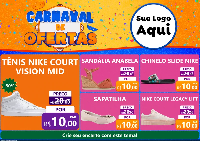 Modelo de Encarte para Encarte A4 Horizontal com o tema Carnaval de Ofertas para Calçados