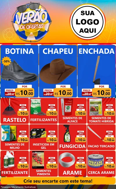 Modelo de Encarte para Encarte Grande com o tema Verão de Ofertas para Agropecuária