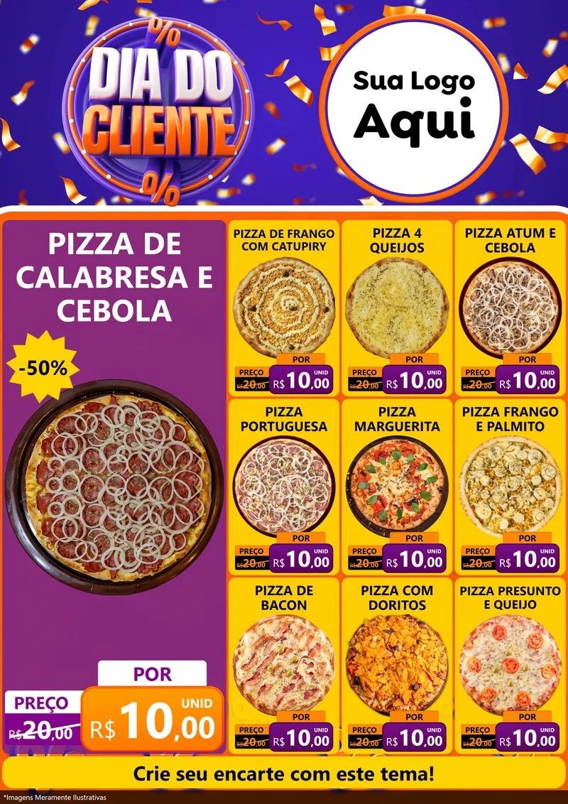 Modelo de Encarte para Encarte A4 Vertical com o tema Dia do Cliente para Pizzaria