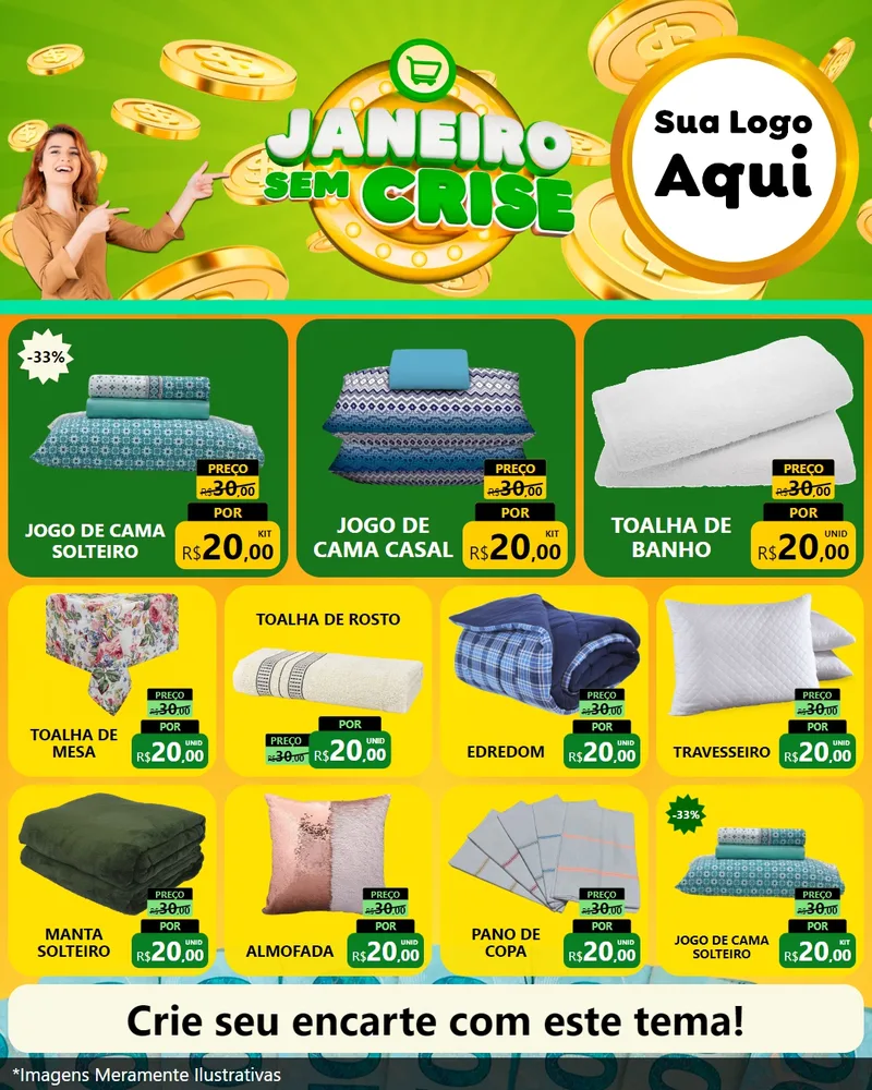 Modelo de Rede Social para Feed Instagram com o tema Janeiro Sem Crise para Cama, Mesa e Banho