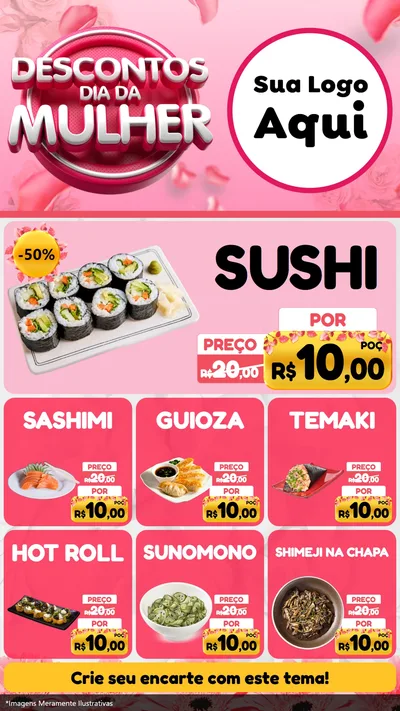 Modelo de Rede Social para Stories com o tema Descontos Dia da Mulher para Comida japonesa