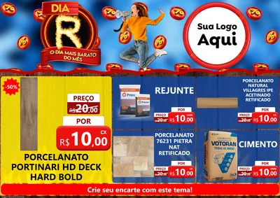 Modelo de Encarte para Encarte A4 Horizontal com o tema Dia R - O Dia Mais Barato Do Mês para Pisos e revestimentos