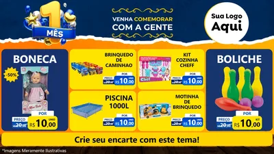 Modelo de TV para TV Horizontal com o tema Um Mês de Aniversário para Brinquedos