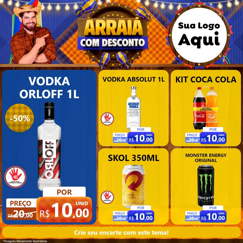 Modelo de Rede Social para Feed Facebook com o tema Arraiá Com Desconto para Distribuidora de bebidas