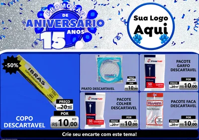 Modelo de Encarte para Encarte A4 Horizontal com o tema Promoção de Aniversário - 15 Anos para Embalagens