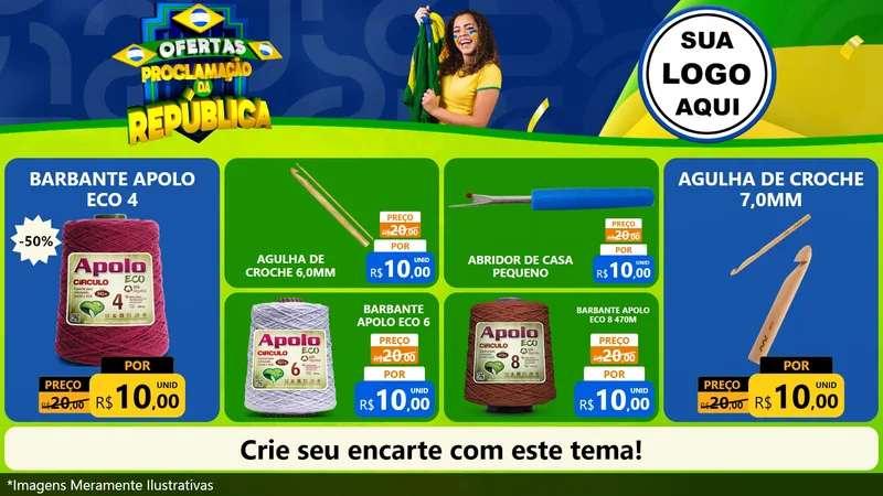 Modelo de TV para TV Horizontal com o tema Ofertas Proclamação da República para Armarinho e Aviamentos