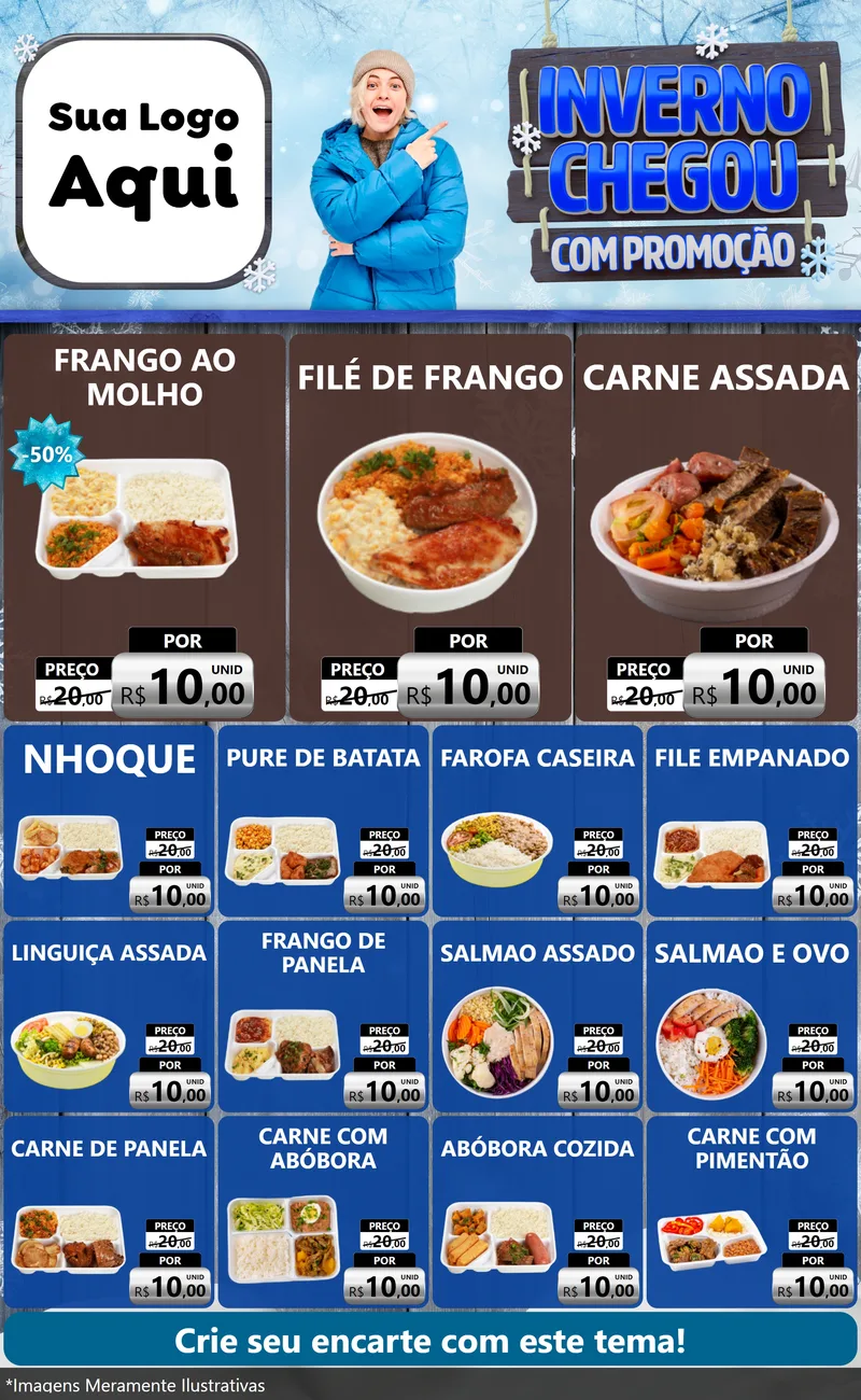 Modelo de Encarte para Encarte Grande com o tema Inverno Chegou Com Promoção para Restaurante