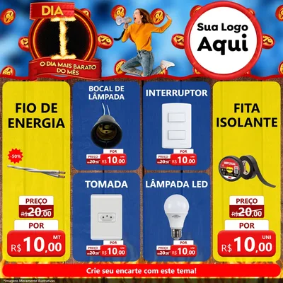 Modelo de Rede Social para Feed Facebook com o tema Dia I - O Dia Mais Barato Do Mês para Materiais Elétricos