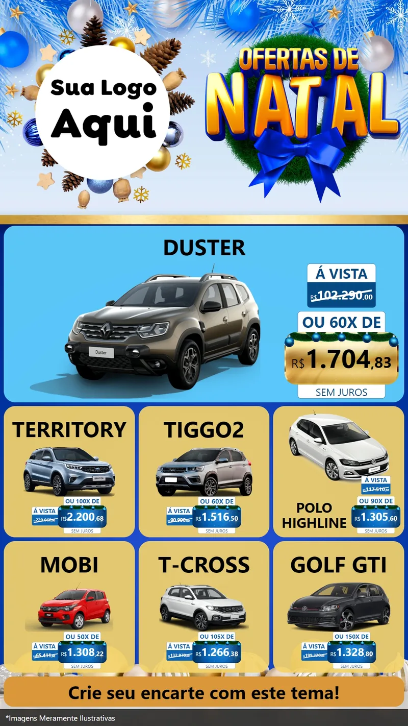 Modelo de Rede Social para Stories com o tema Ofertas de Natal para Concessionaria de Carros
