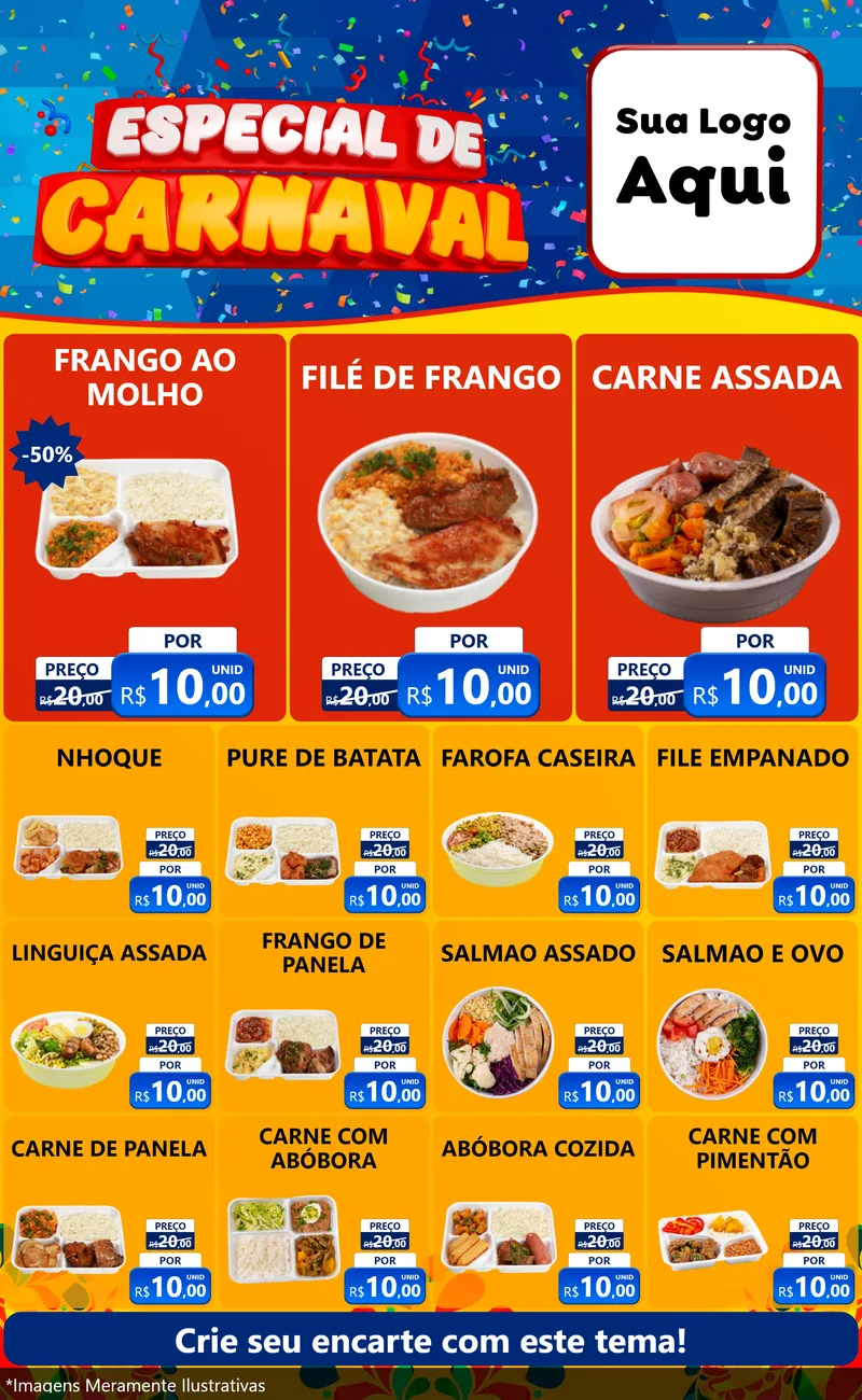 Modelo de Encarte para Encarte Grande com o tema Especial de Carnaval para Restaurante